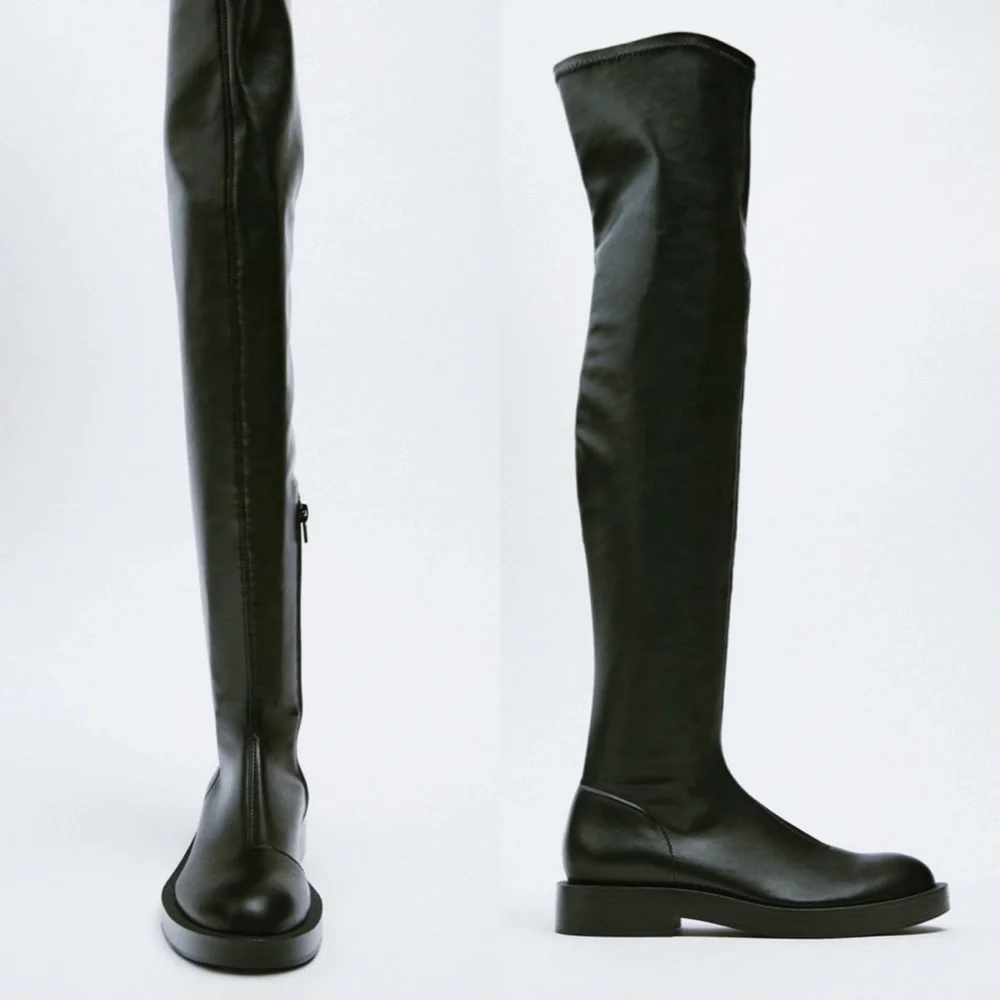 NWT Zara Flat Over the Knee Black Boots - Picture 4 of 11